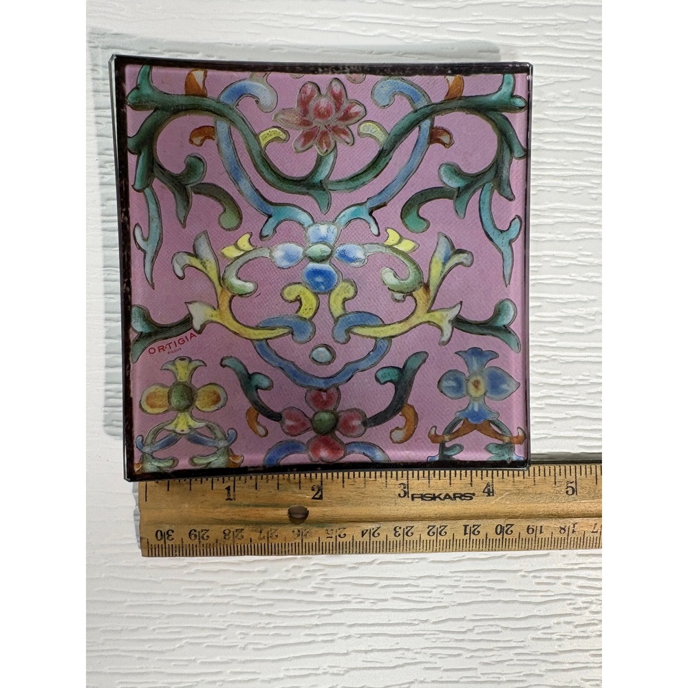 Ortigia Sicilia Glass Trinket Tray Pink Floral Italian Jewelry Dish 4.5" S0056